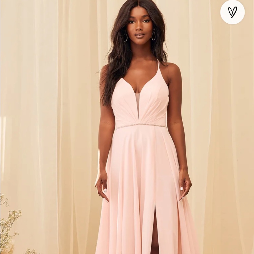Blush Pink Lace-Up Rhinestone Maxi Dress Shortened